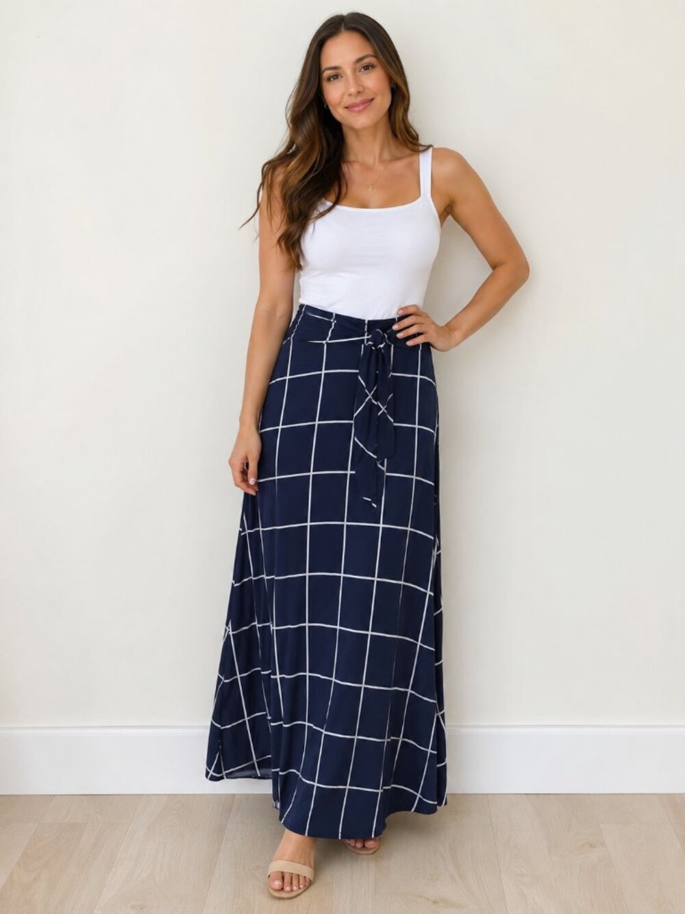 Robert Louis Blue White Windowpane Plaid Maxi Skirt NWT Size M